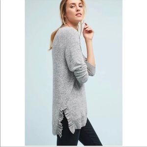 ATHROPOLOGIE Postmark Ruffled Slit Hem Gray Sweater